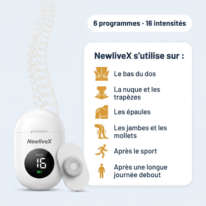 Zones d'utilisation : bas du dos, nuque, épaules, jambes